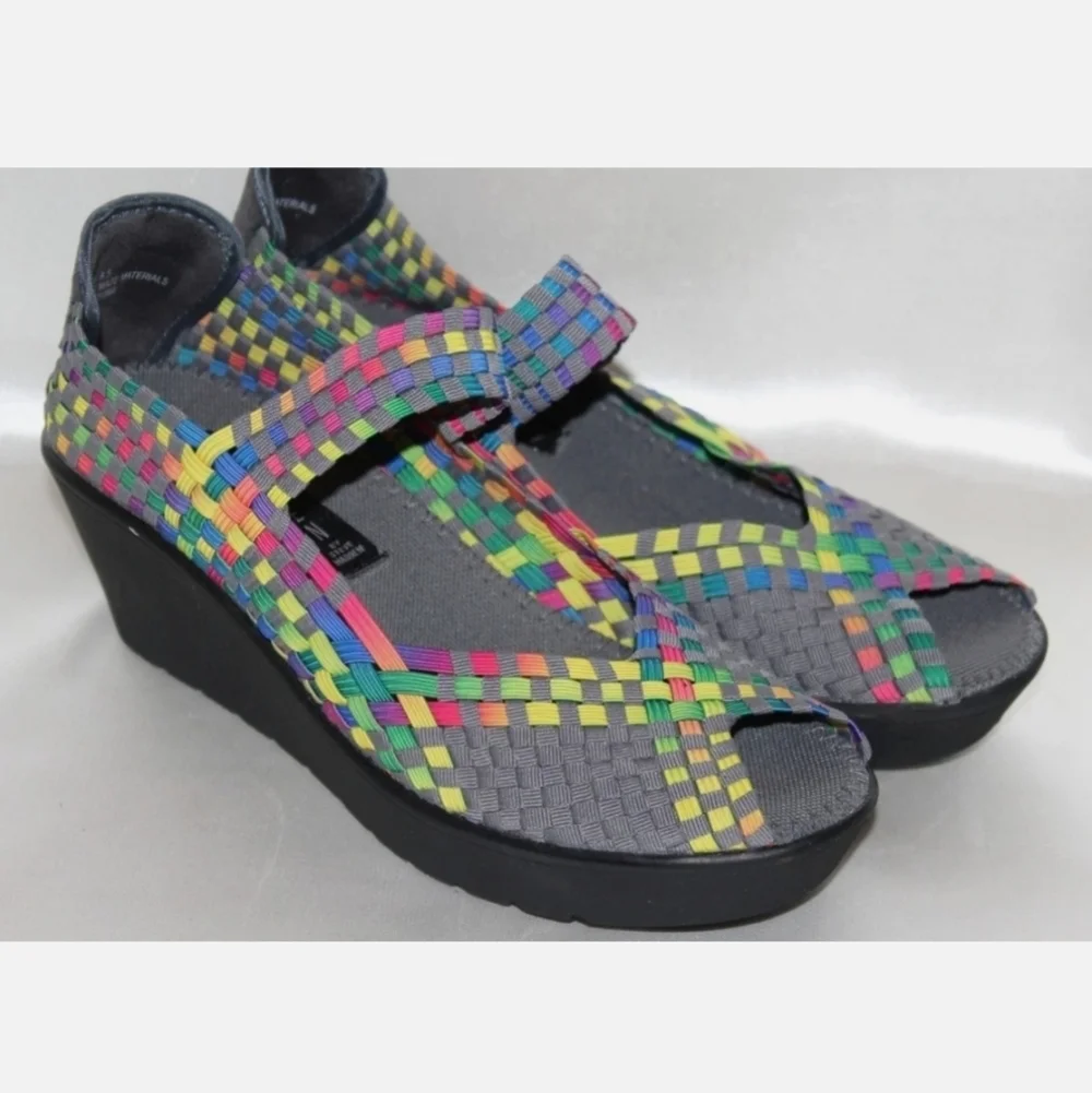 Steven By Steve Madden Multicolor Woven Wedges Elastic Peep Toe Wedges  Size 9.5